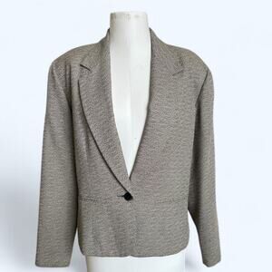 Vintage 80s Single Button Blazer Black & White Speckled Lucia size Large
